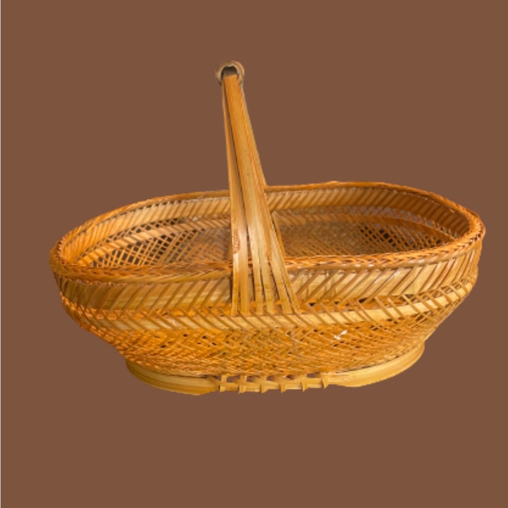 Vintage wicker basket gathering garden tan woven retro farmhouse tan large - Picture 5 of 5